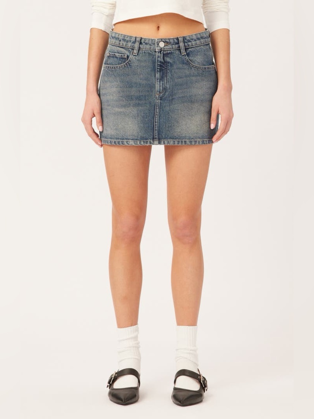 DL1961 Alma Blue Denim Jean Mini Skirt Y2K quiet luxury minimalist nwot